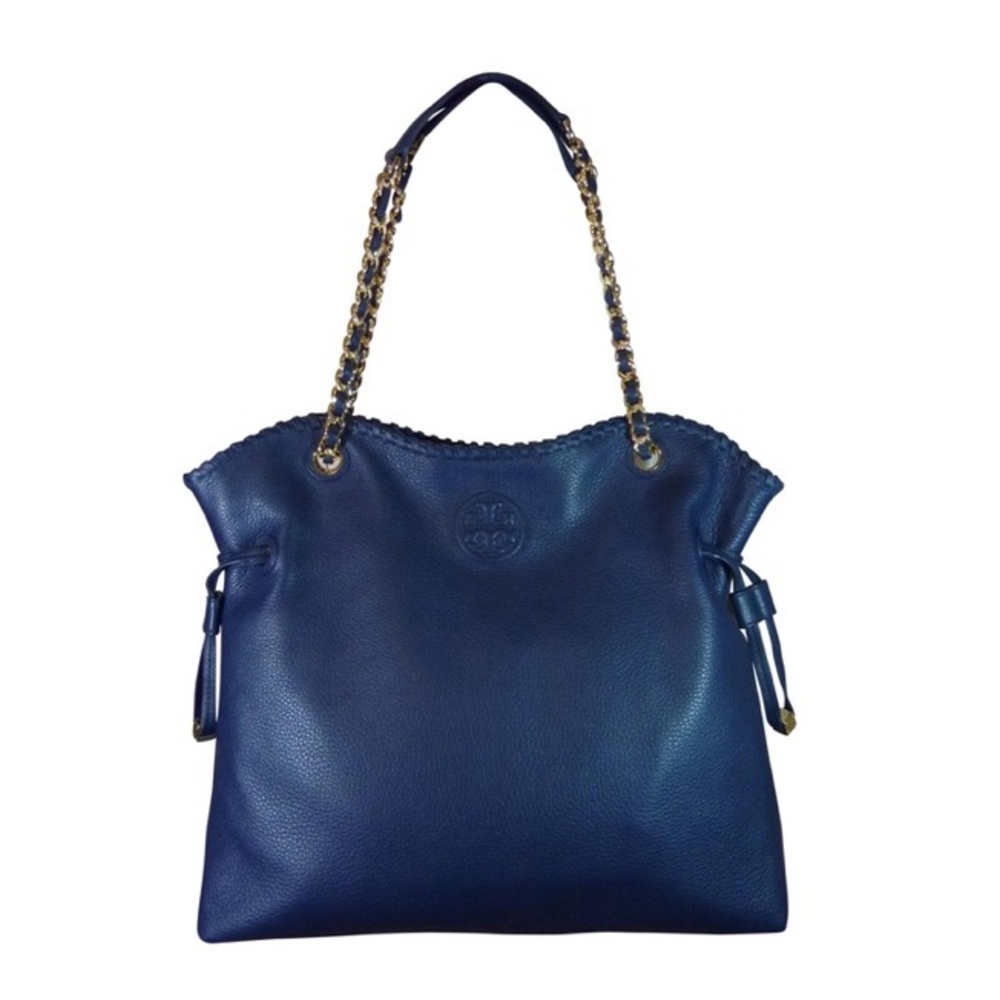 Tory Burch Marion Hudson Ns Slouchy Blue Pebbled Leather Tote